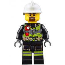 cty635 Fire - Reflective Stripes with Utility Belt and Flashlight, White Fire Helmet, Brown Moustache and Goatee 
